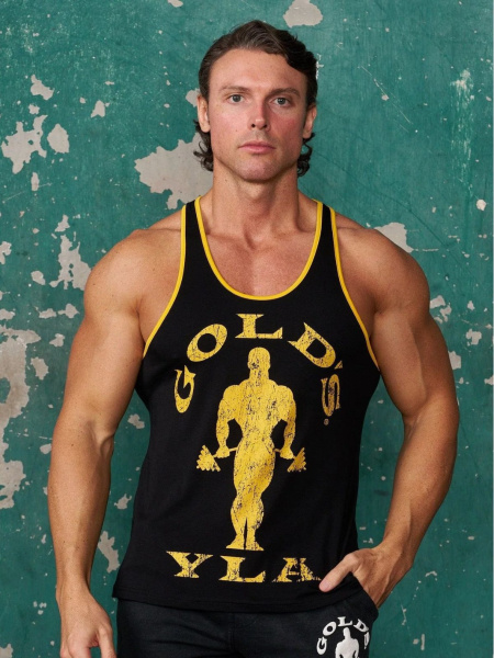 Майка черная с желтыми буквами GOLDS YLA XL